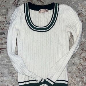 Philosophy White Sweater with Dark Green Trim